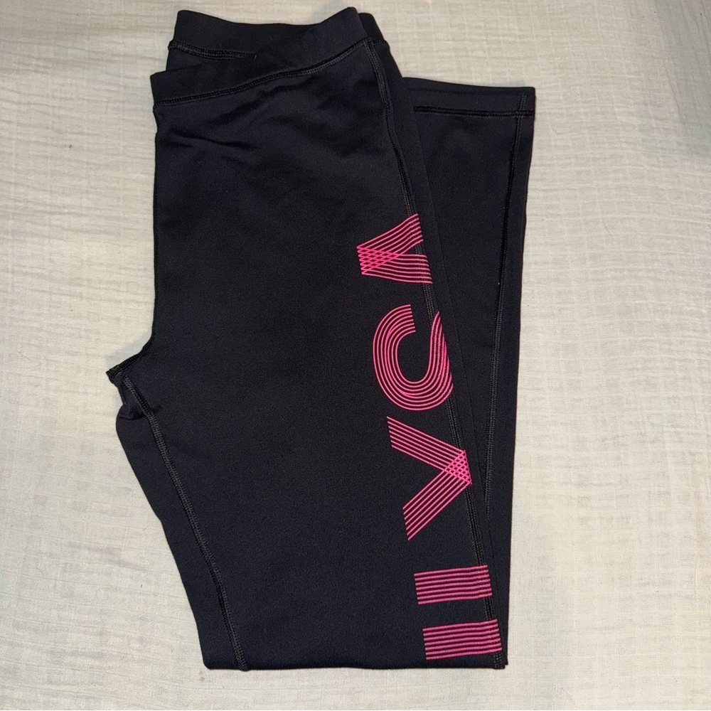 VSX Sport Leggings Pink Logo Black Activewear Cropped Workout Pants‎